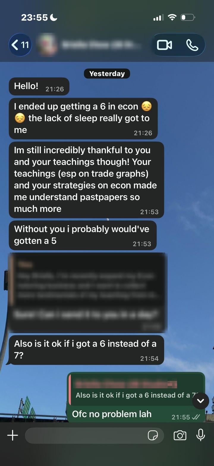 WhatsApp messages from a student thanking Dustin after her May 2026 result