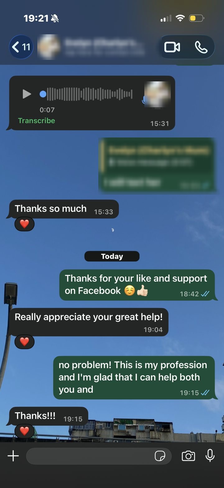 WhatsApp messages from a parent thanking Dustin for his help